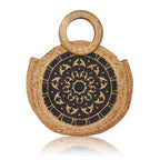 Round Jute Tote bag with Wooden Handle