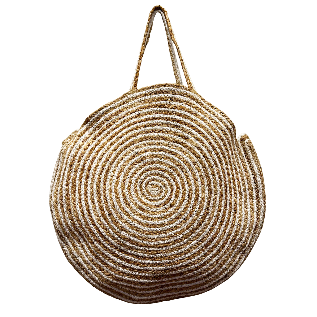 Extra Large Striped Pure Jute Unisex Beach Tote Bag