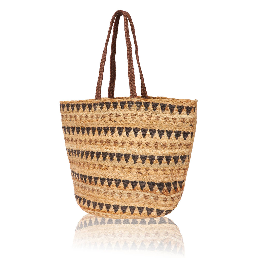 Brown Natural Triangle Stripes Pure Jute Women's Tote Bag