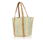 Seafoam Sand Stripes Pure Canvas and Jute Tote Bag for Women