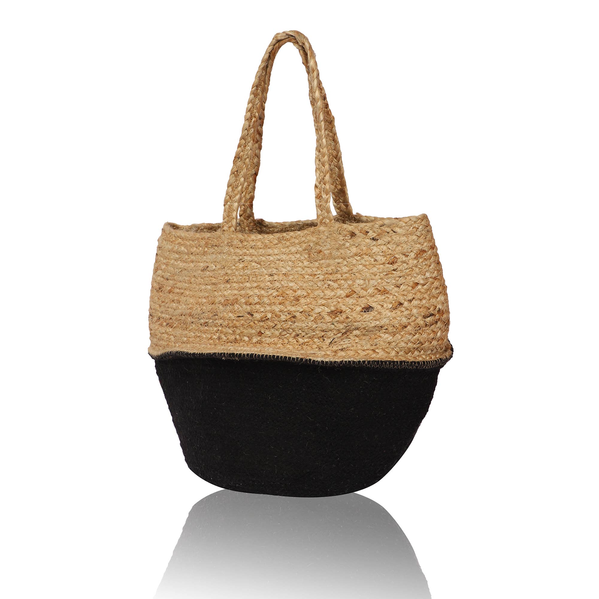 Black-Natural Two Tone Color Pure Jute Tote Bag for Women