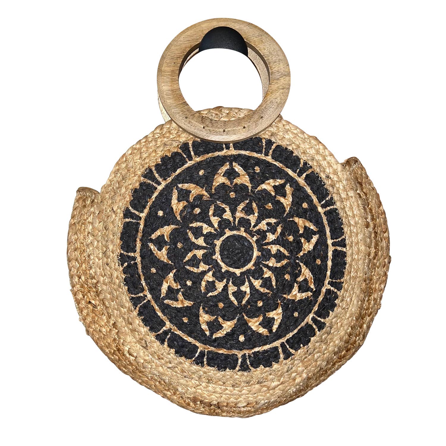 Round Jute Tote bag with Wooden Handle