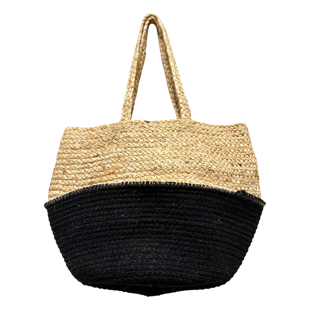 Black-Natural Two Tone Color Pure Jute Tote Bag for Women
