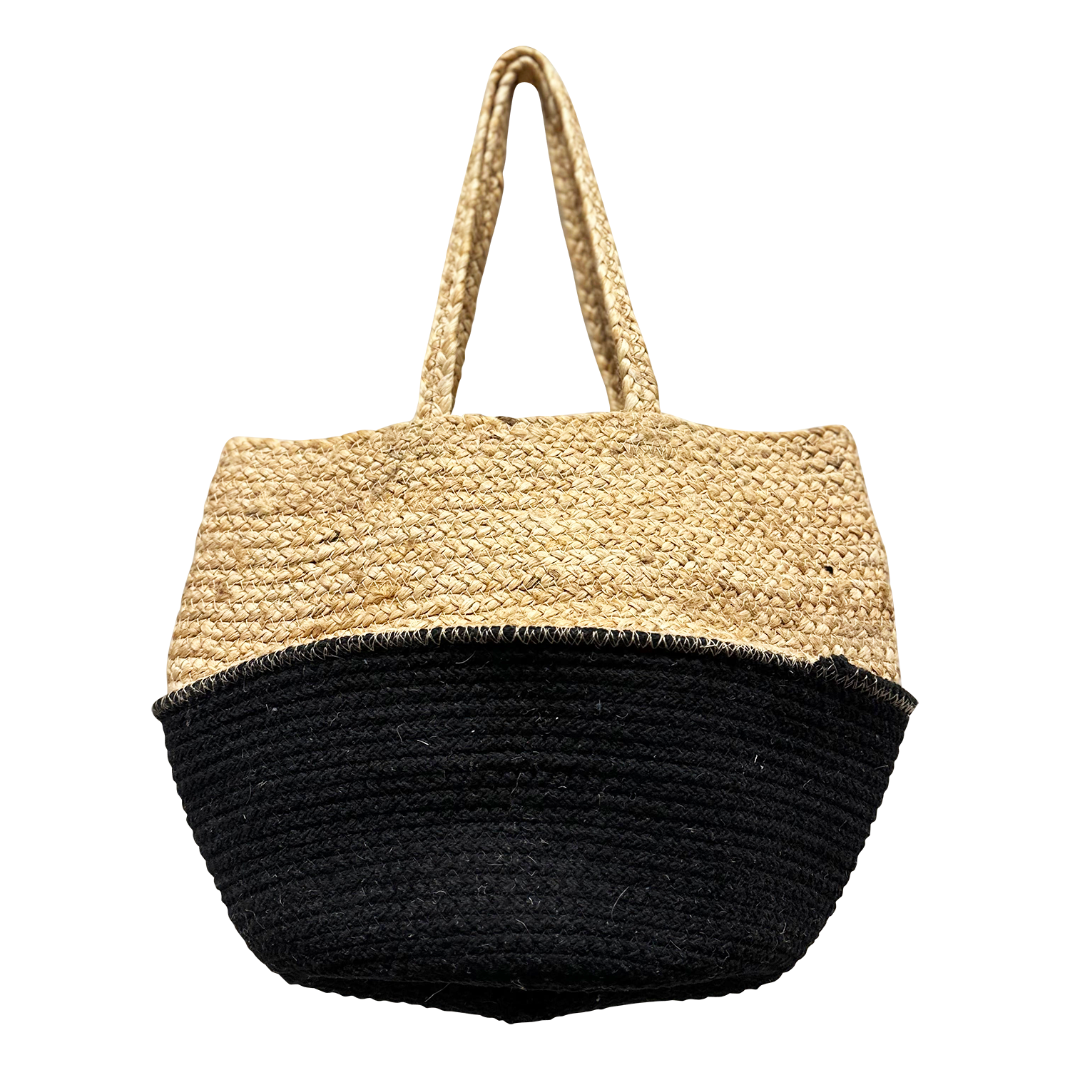 Black-Natural Two Tone Color Pure Jute Tote Bag for Women