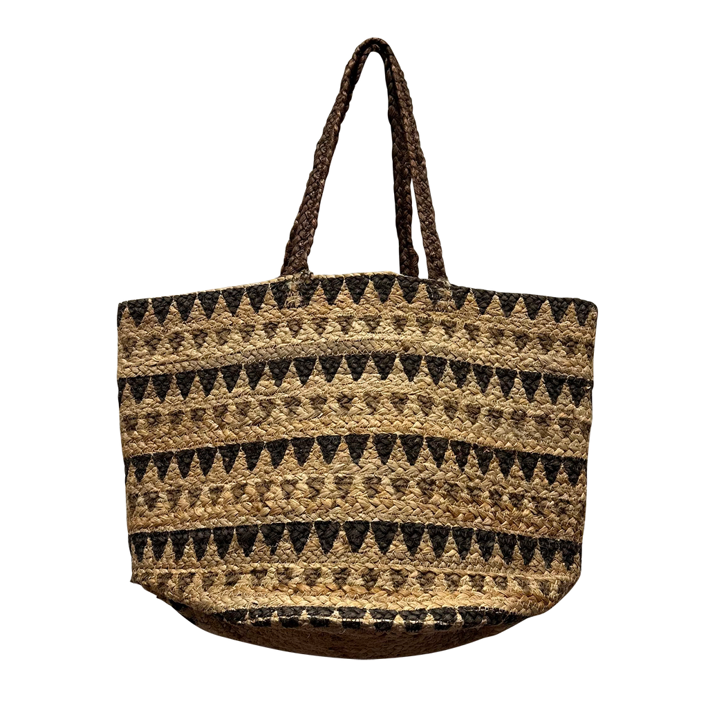 Brown Natural Triangle Stripes Pure Jute Women's Tote Bag
