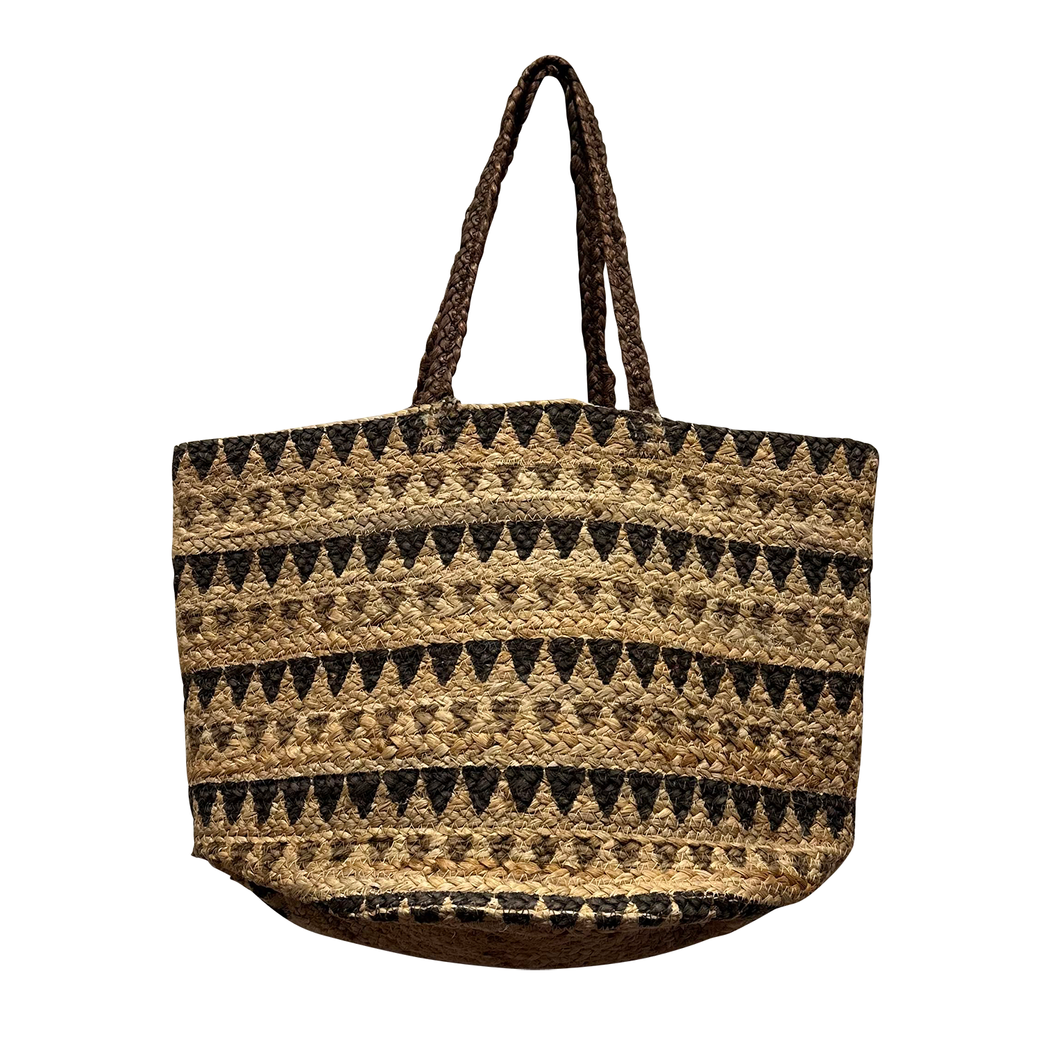 Brown Natural Triangle Stripes Pure Jute Women's Tote Bag