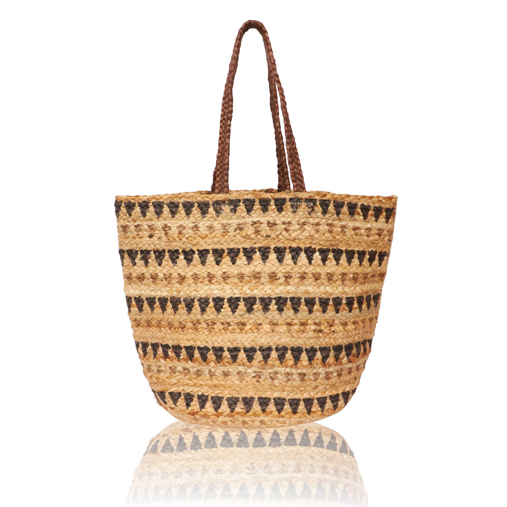 Brown Natural Triangle Stripes Pure Jute Women's Tote Bag