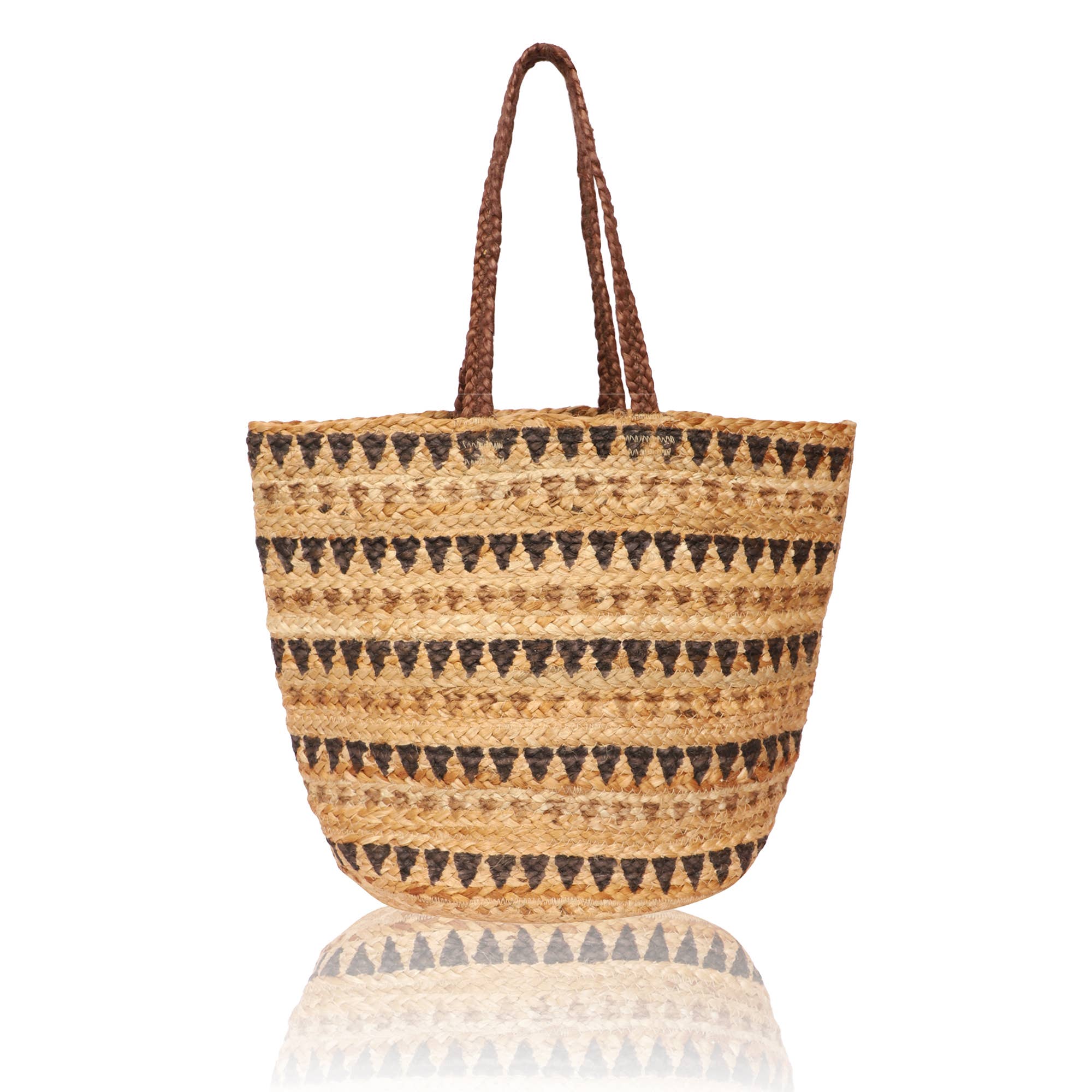 Brown Natural Triangle Stripes Pure Jute Women's Tote Bag